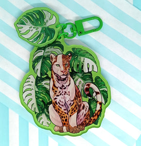 Varigated Monstera & Jaguar, 2 part Large Acrylic Keyring