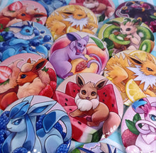 Load image into Gallery viewer, Full set of 9 fruit Holographic 59mm large can badge
