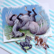 Load image into Gallery viewer, February 2022 Monthly Print + Sticker: Rolling Pegasus
