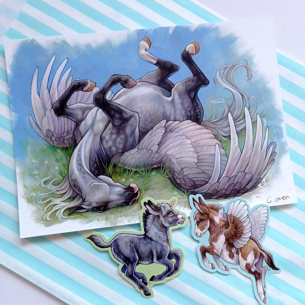 February 2022 Monthly Print + Sticker: Rolling Pegasus