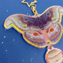 Load image into Gallery viewer, Space holographic Jupiter moth acrylic keyring
