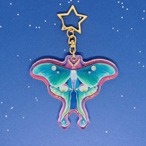 Space holographic luna moth acrylic keyring