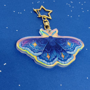 Space holographic star moth acrylic keyring