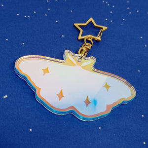 Space holographic star moth acrylic keyring