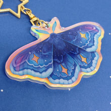 Load image into Gallery viewer, Space holographic star moth acrylic keyring
