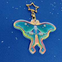 Load image into Gallery viewer, Space holographic luna moth acrylic keyring
