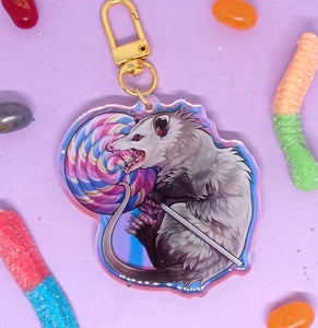 Lollipop Opossum holographic acrylic keyring