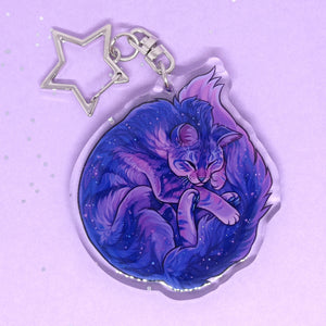 Sleepy space cat acrylic keyring