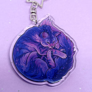 Sleepy space cat acrylic keyring