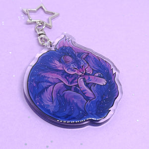 Sleepy space cat acrylic keyring