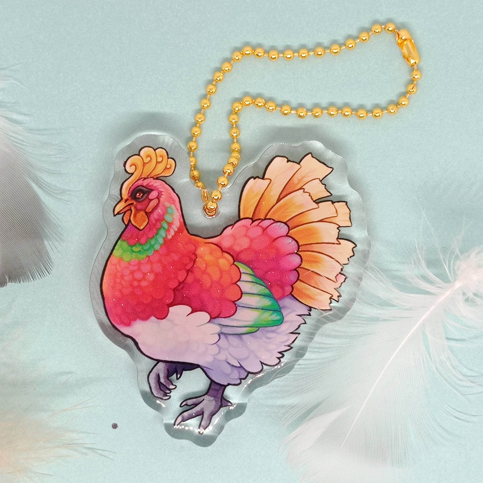 Legendary Henhouse Rainbow Chicken acrylic Charm β Sushiartstudio