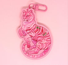 Load image into Gallery viewer, StRAWRberry tiger acrylic shaker keyring
