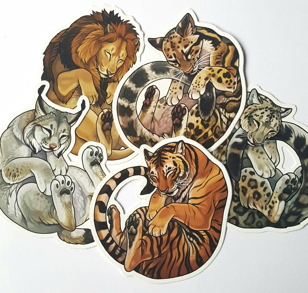 VOL. 1 Sleepy big cat sticker pack - 5 vinyl animal stickers